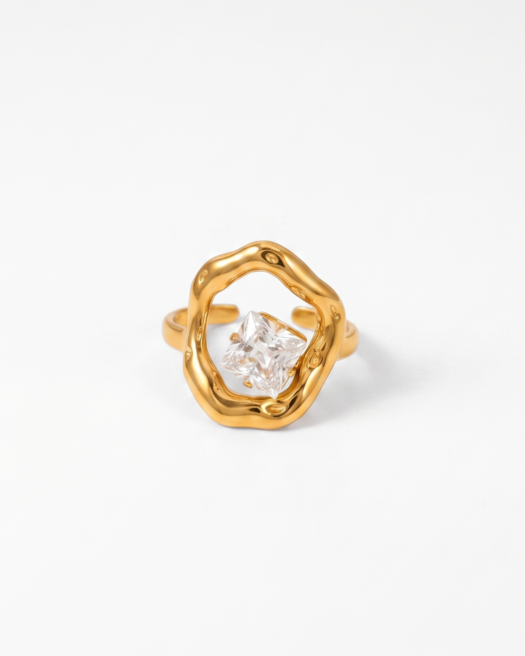 Seda - Molten floating crystal ring - Stainless steel