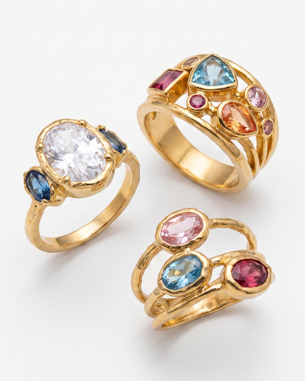 Lena - Gemstone cluster ring - Stainless steel