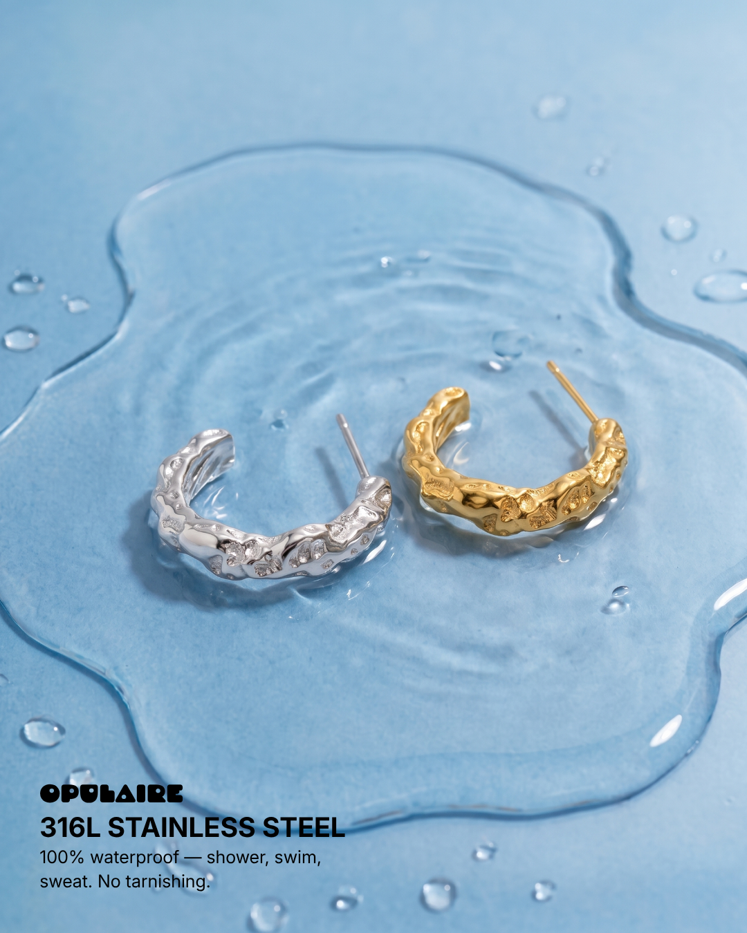 Yara - Hammered open Hoop earrings - Stainless steel