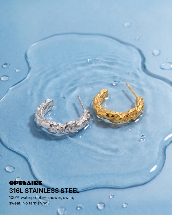 Yara - Hammered open Hoop earrings - Stainless steel
