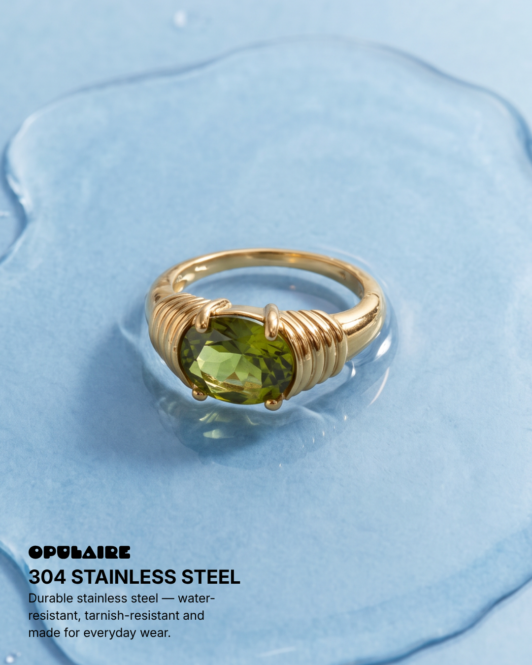 Maya - Green stone ring - Stainless steel