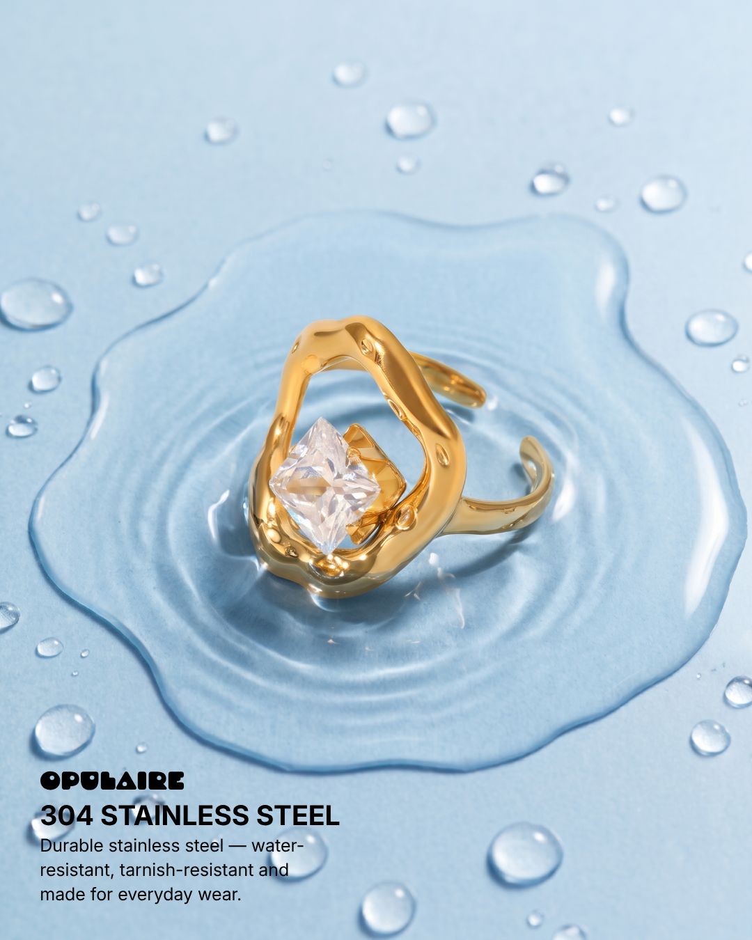 Seda - Molten floating crystal ring - Stainless steel