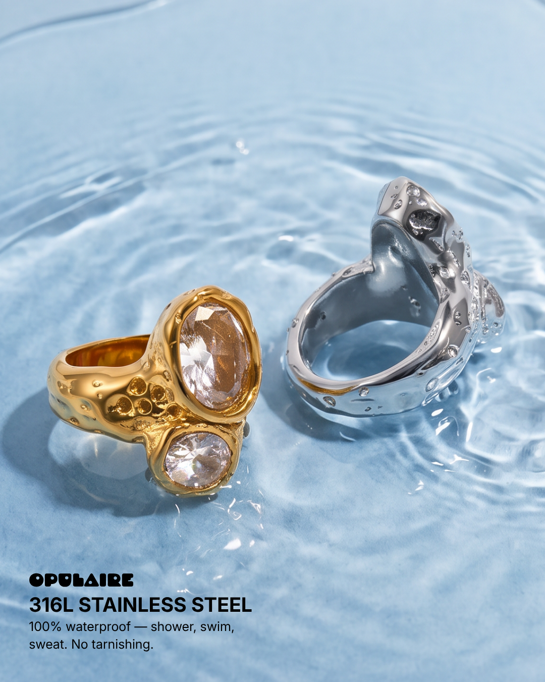 Aya - Chunky double stone ring - Stainless steel