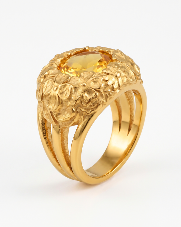 Rose - Floral cocktail ring - Stainless steel