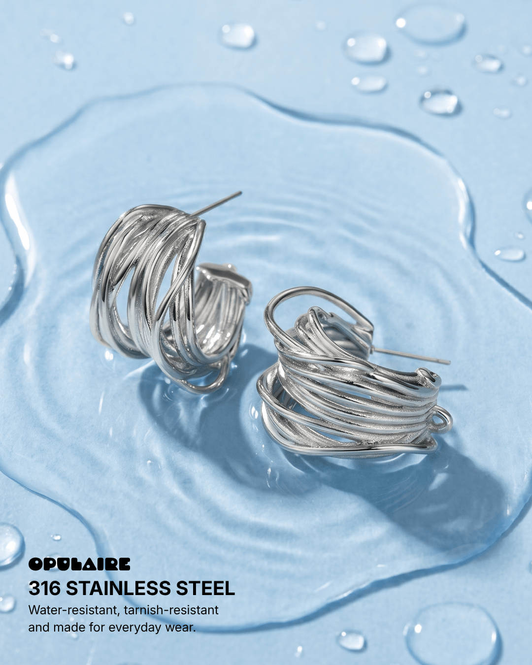 Amadora - C-hoop earrings - Stainless steel - Opulaire - WATERPROOF jewelry - 