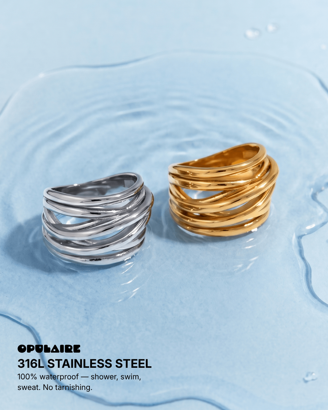 Amadora - Woven ring - Stainless steel - Opulaire - WATERPROOF jewelry - EU 52 -
