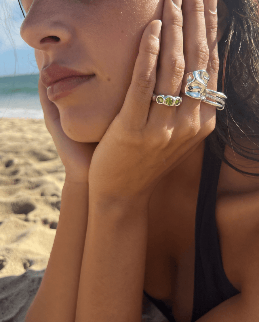 Amélie - Green stone ring - Stainless steel