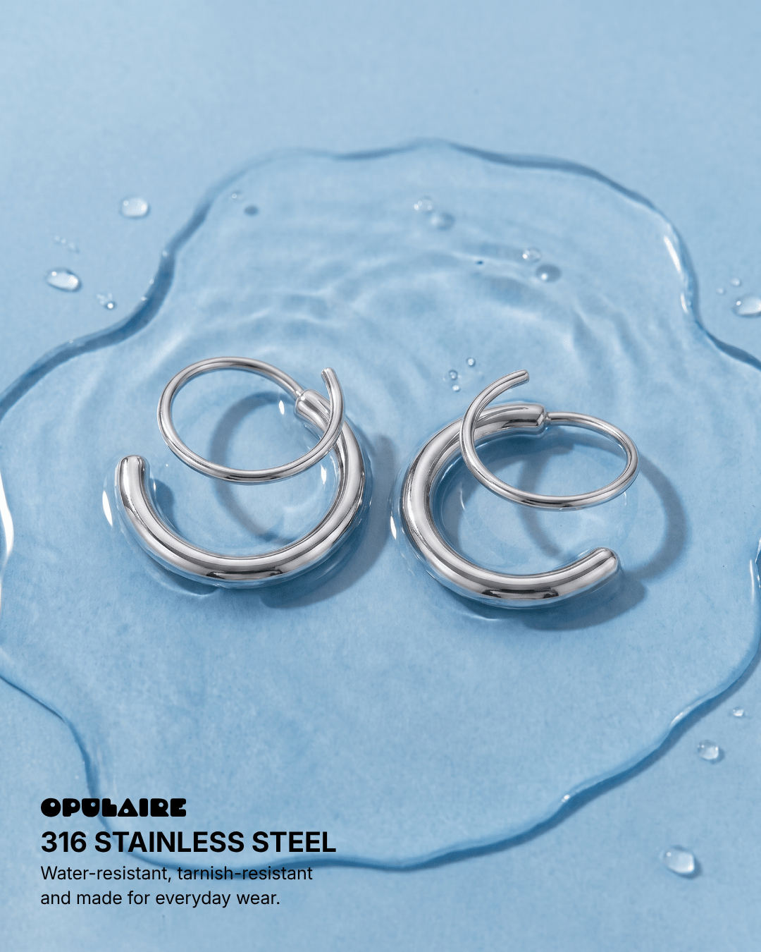 Apollo - Dainty double hoop earrings - Stainless steel - Opulaire - WATERPROOF jewelry - 