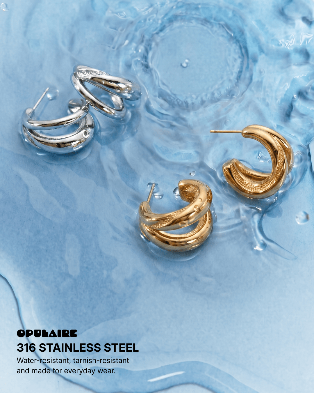 Arverne - Dainty C-hoop earrings - Stainless steel - Opulaire - WATERPROOF jewelry - 