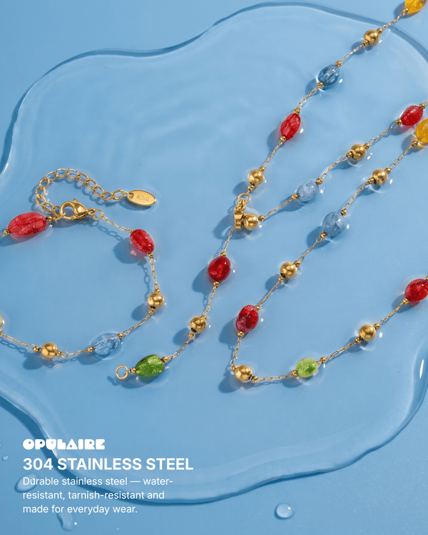 Astoria - Long stone necklace - Stainless steel - Opulaire - WATERPROOF jewelry - 