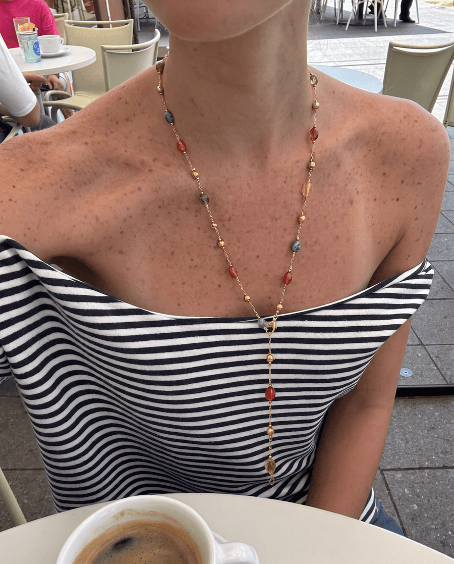 Astoria - Long stone necklace - Stainless steel