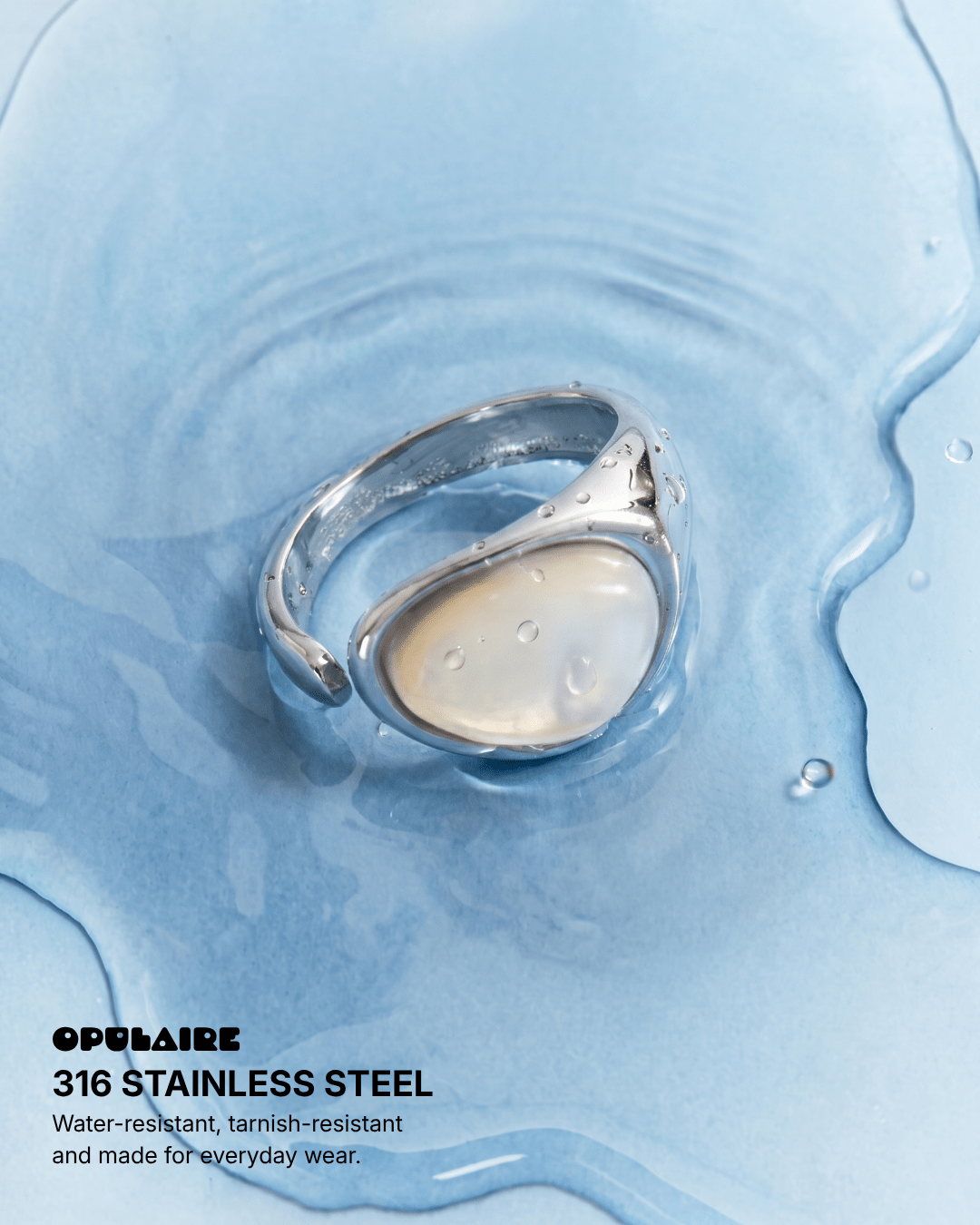 Aurora - Open stone ring - Stainless steel - Opulaire - WATERPROOF jewelry - EU 54 -