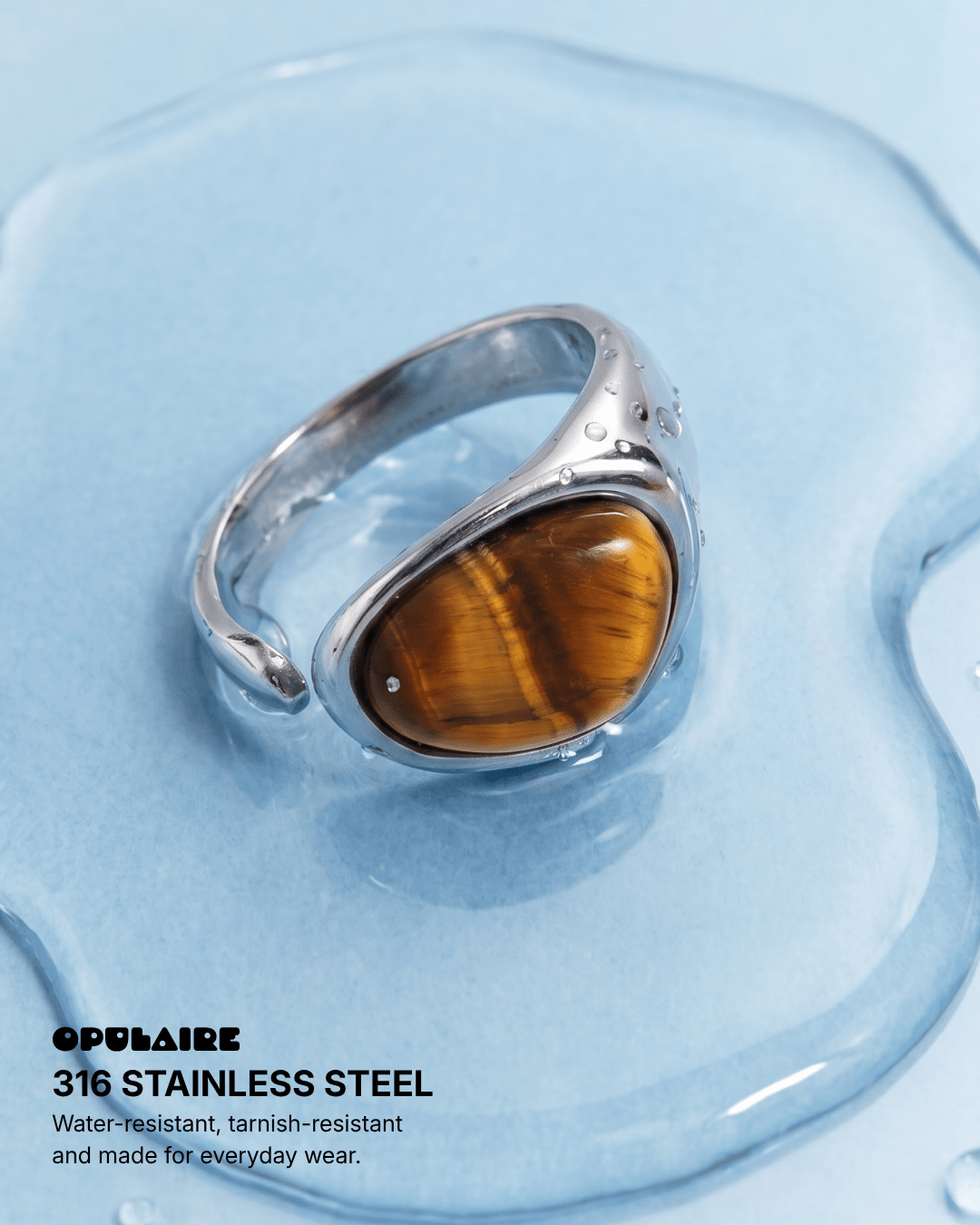 Aurora - Open stone ring - Stainless steel - Opulaire - WATERPROOF jewelry - EU 54 -