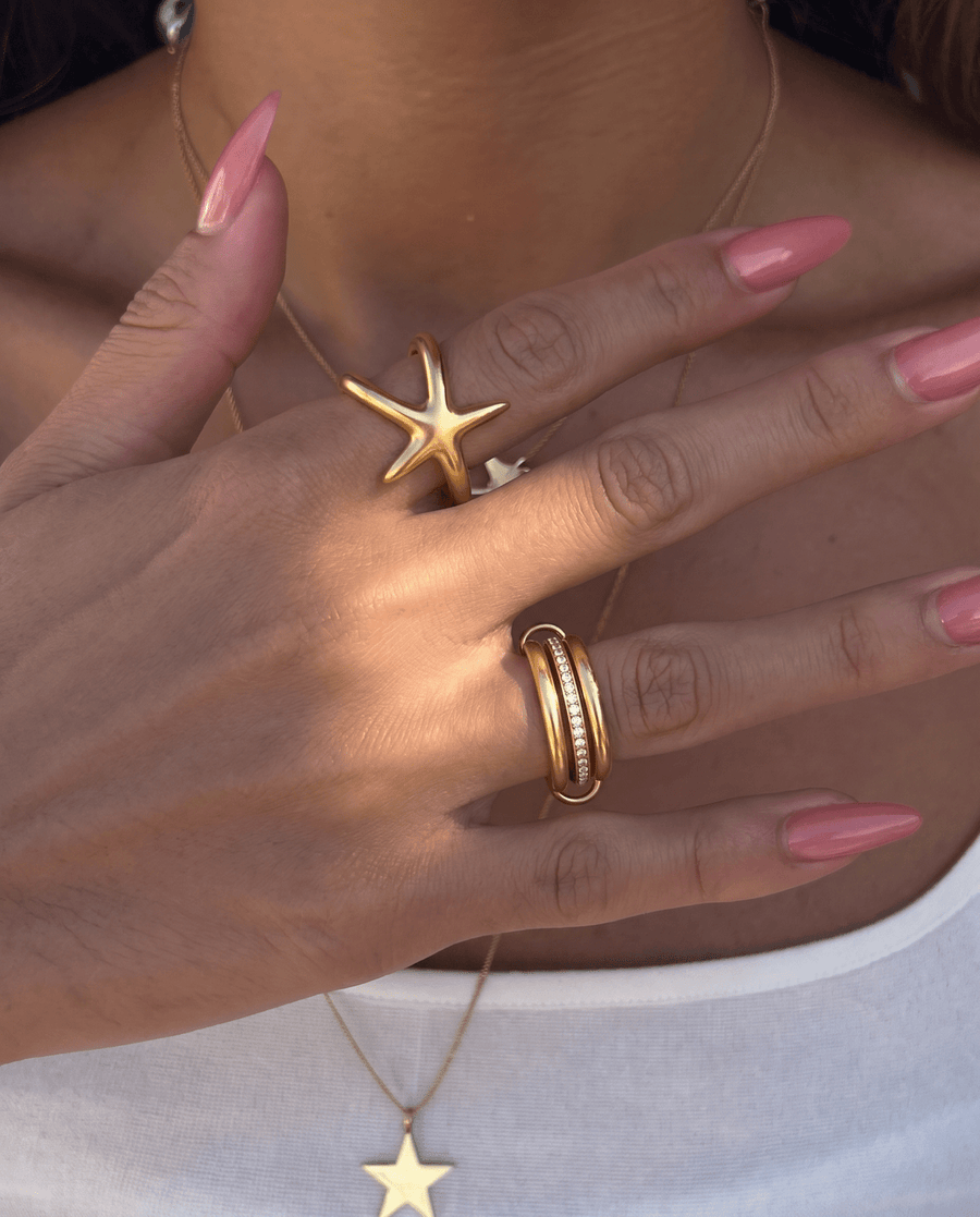 Ayla - Adjustable star ring - Stainless steel