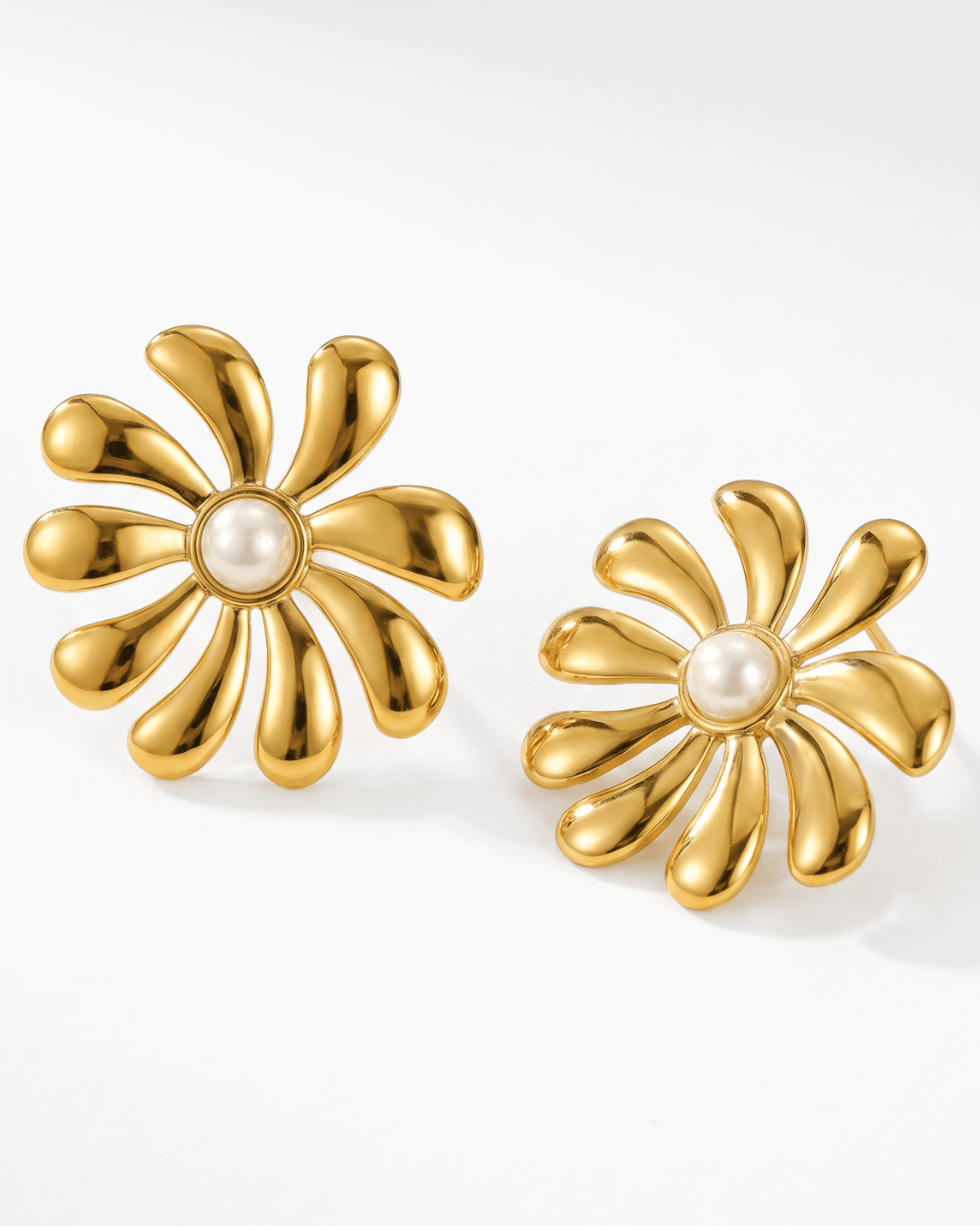 Bitonto - Chunky flower earrings - Stainless steel - Opulaire - WATERPROOF jewelry - 
