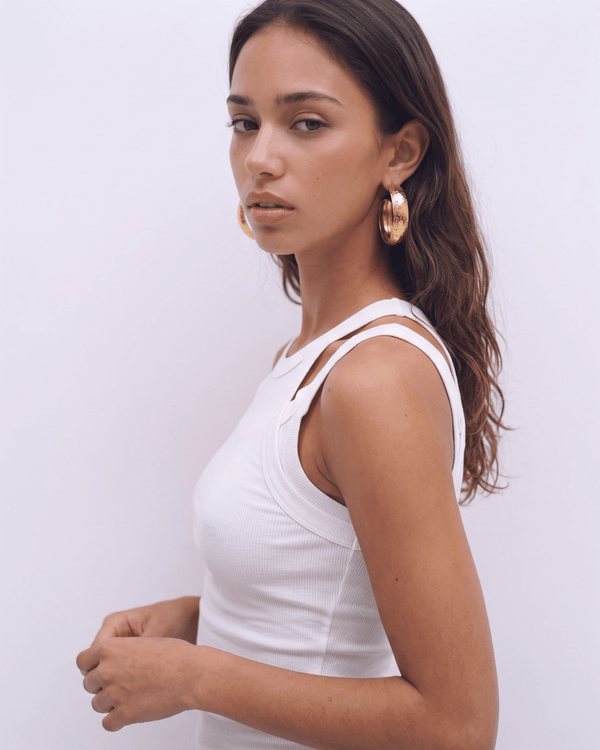 Cara - Chunky textured hoop earrings - stainless steel - Opulaire - WATERPROOF jewelry - 