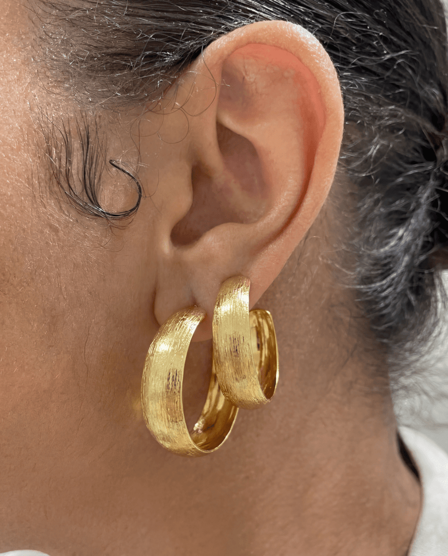 Cara - Chunky textured hoop earrings - stainless steel