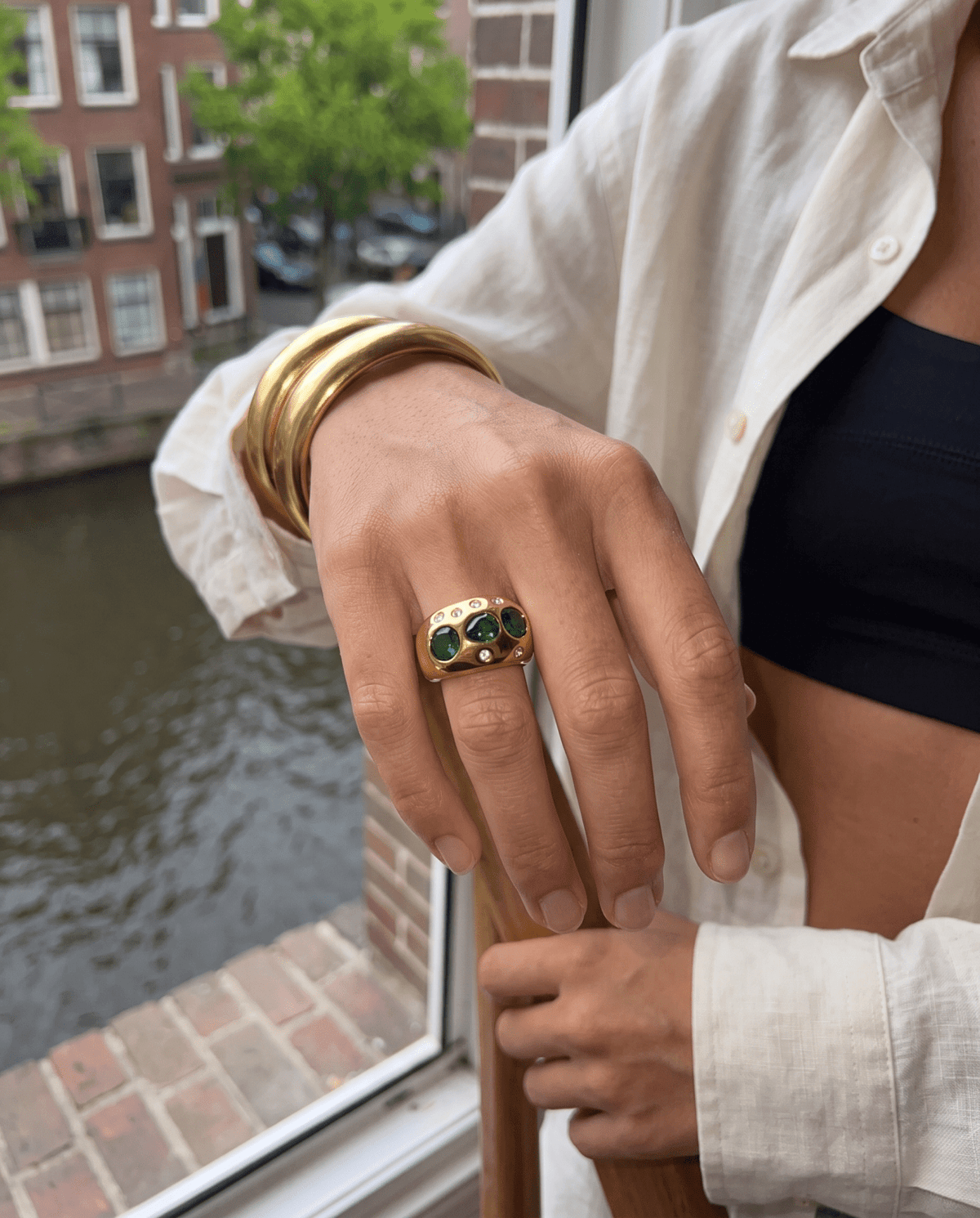 Gini - Chunky scattered crystal ring - Stainless steel - Opulaire - WATERPROOF jewelry - EU 54 -