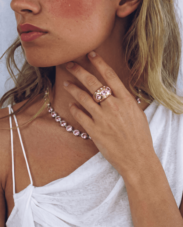 Gini - Chunky scattered crystal ring - Stainless steel - Opulaire - WATERPROOF jewelry - EU 54 -