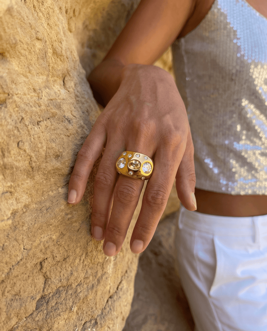 Gini - Chunky scattered crystal ring - Stainless steel