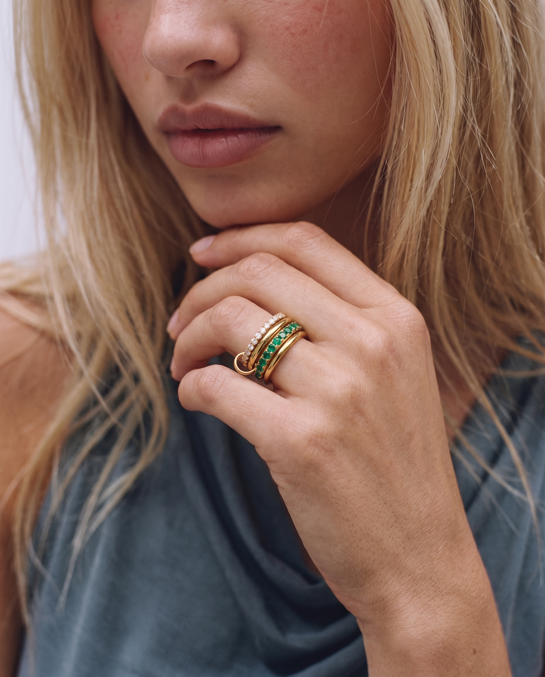 Stella - Stacked stone ring - Stainless steel