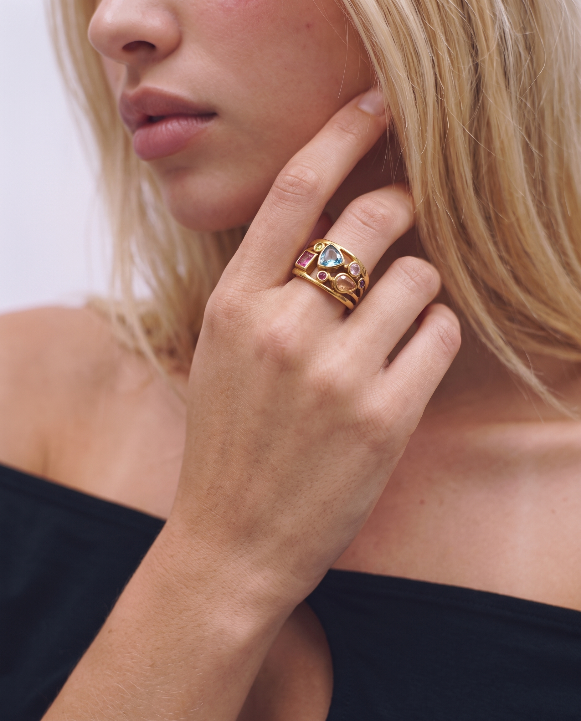 Lena - Gemstone cluster ring - Stainless steel