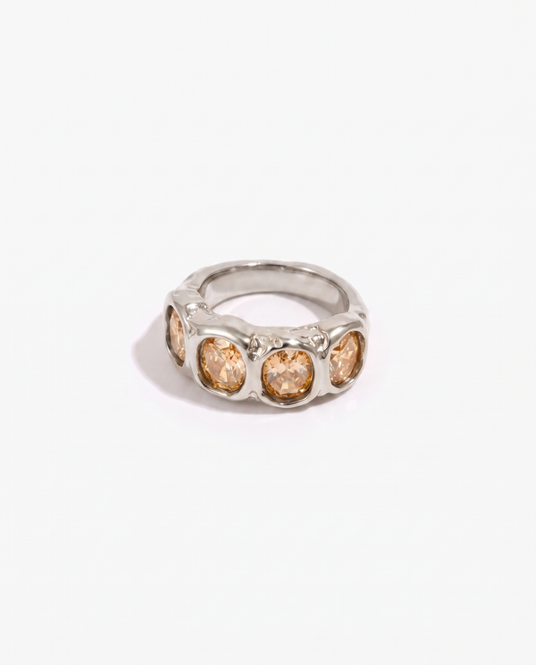 Valeria - Champagne crystal band ring - Stainless steel