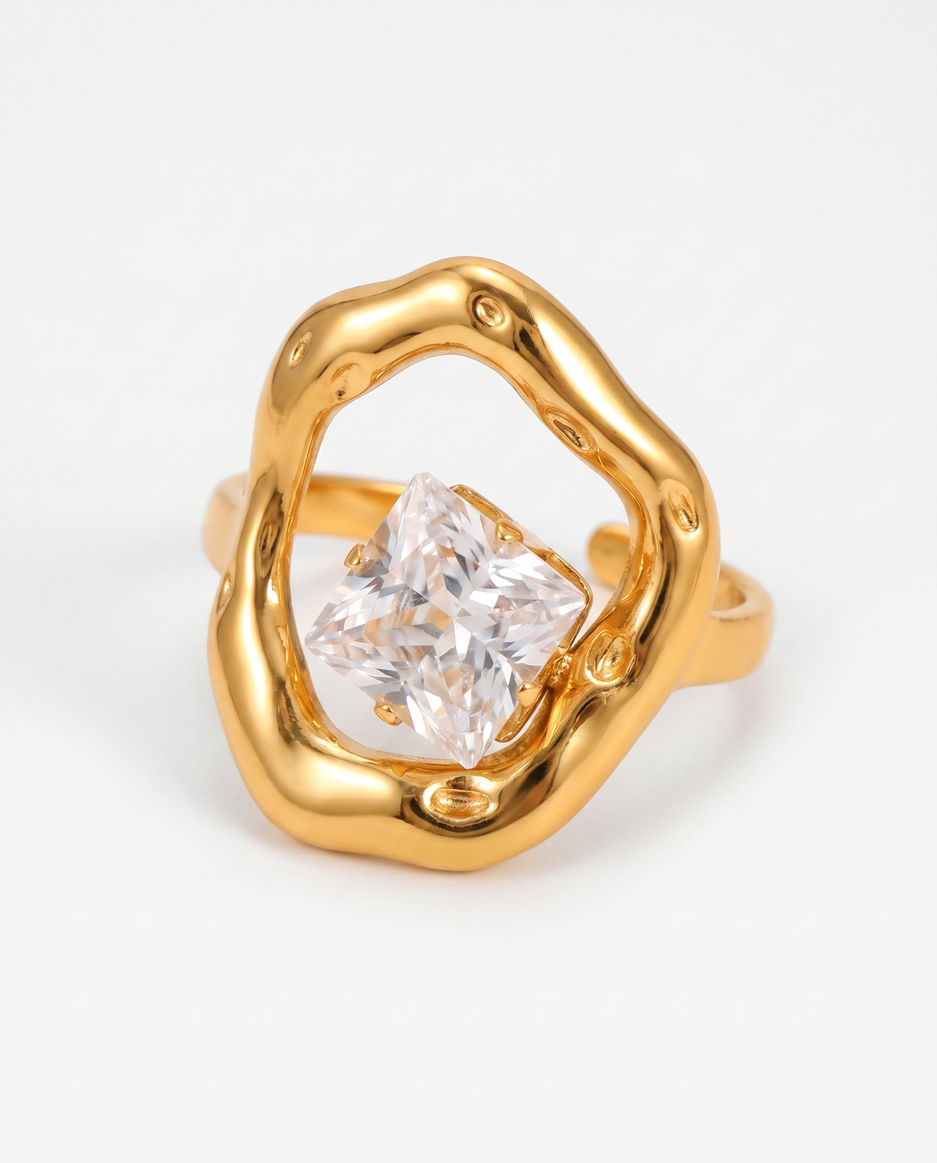 Seda - Molten floating crystal ring - Stainless steel