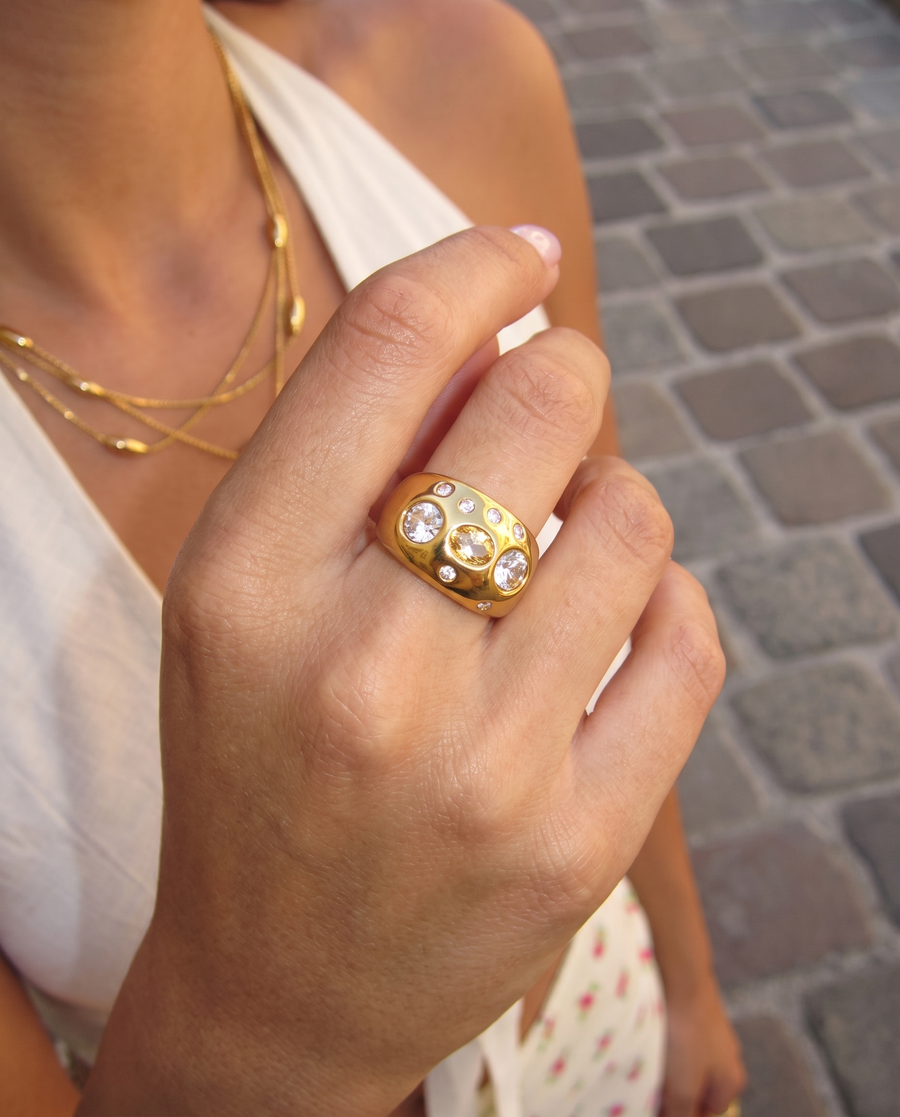 Gini - Chunky scattered crystal ring - Stainless steel