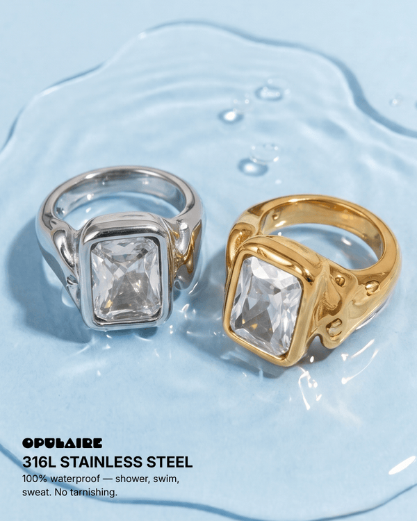 Nadia - Chunky stone ring - Stainless steel - Opulaire - WATERPROOF jewelry - EU 52 -