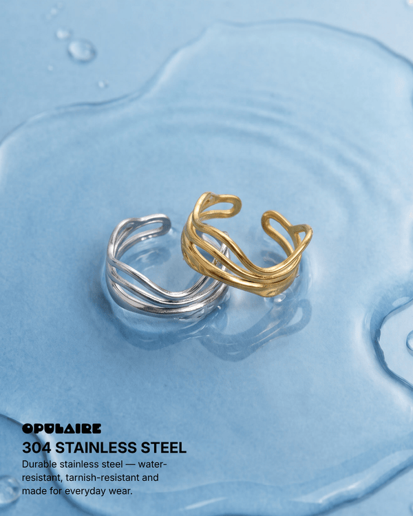 Voleno - Wavy multi-band ring - Stainless steel - Opulaire - WATERPROOF jewelry - Adjustable -